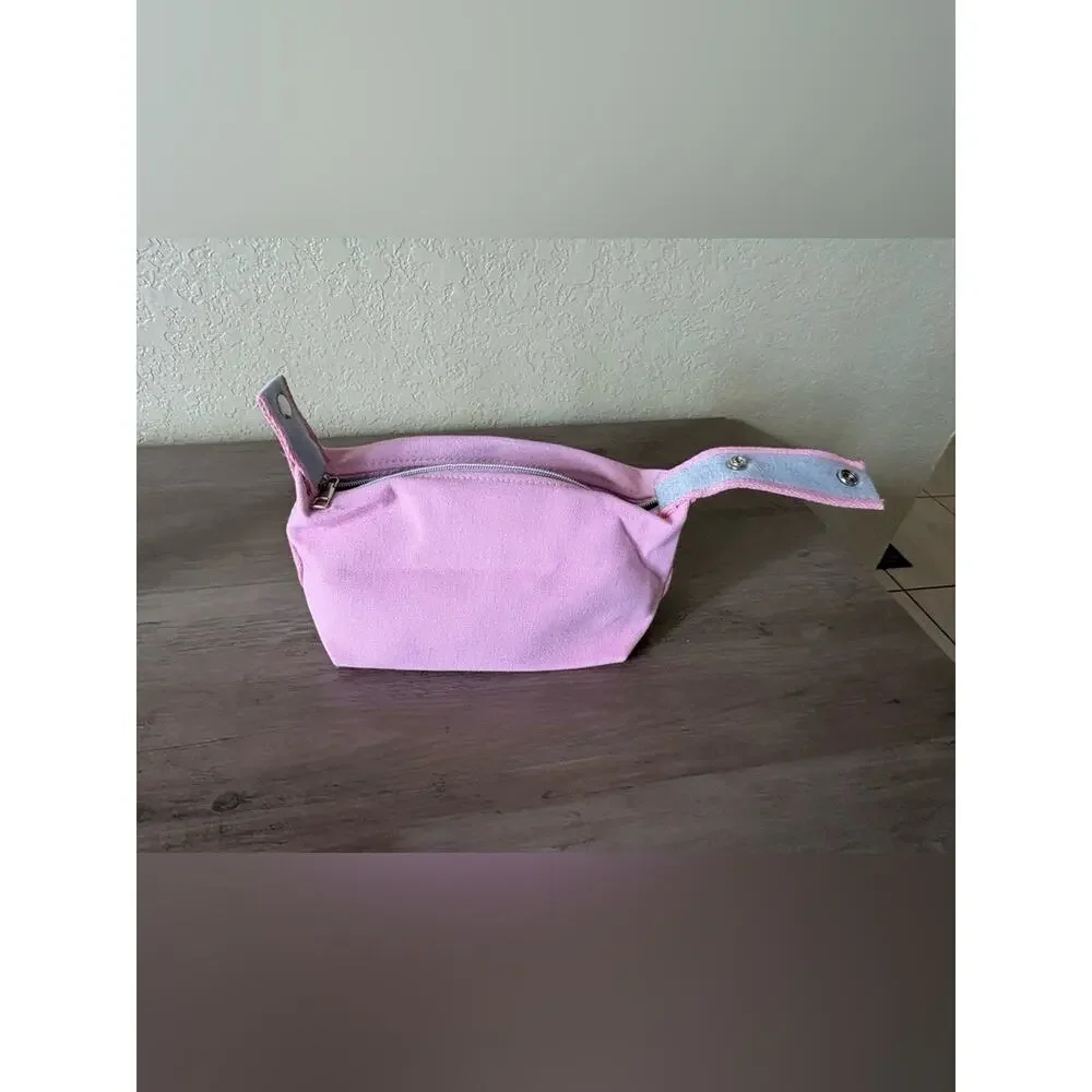 Pink Canvas Cosmetic Bag Makeup Pouch Travel Organizer Zip Case